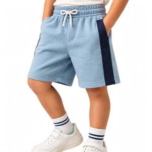 Shorts Bermuda pour garçons, couleur jaune moutarde, avec bande latérale noire, taille à cordon de serrage, en coton tricoté, décontractés, OEM ODM - Product Image 4