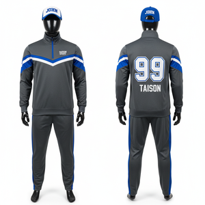 Chándal de Entrenamiento de Hockey sobre Hielo para Hombre, Premium, 280 GSM, Poliéster, Diseño con Paneles Amarillos y Grises, Logotipo Bordado Personalizado, Número Sublimado - Product Image 2