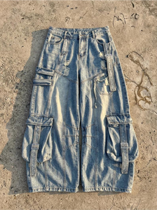 Jean en denim déchiré pour homme, grande taille, coupe ample, taille mi-haute, jambe large, avec poches plaquées, style streetwear décontracté - Product Image 5