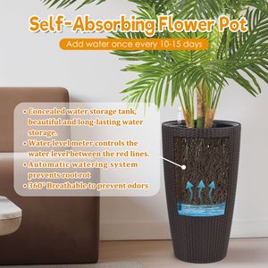 Juego de 2 Macetas Altas de Ratán Sintético Inteligentes para Interiores y Exteriores con Monitor de Nivel de Agua y Riego Automático - Product Image 3