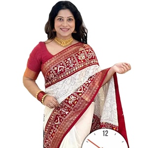 Sari en soie pure Dola, travail riche du pallu, tendance gujaratienne, vêtement de fête, soie de rayonne viscose, sari cousu - pour les fonctions de mariage - Product Image 1