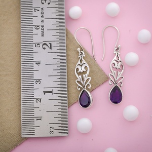 Wholesale 925 Sterling <b>Silver</b> Natural Amethyst Filigree Drop <b>Earrings</b> Handmade Pear Shape Gemstone <b>Dangle</b> <b>Earrings</b> for Women - Product Image 2