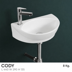 Lavabo de Pared CODY, Forma Irregular, Un Solo Orificio, Grifo Cromado, Diseño Minimalista, Capacidad de 12L, Lavabo de Baño - Product Image 2