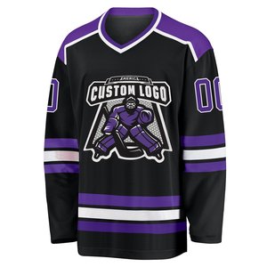 Design Your Own Hockey Jersey Long Sleeve Team Uniform With V-neck Collar Black & Purple Stripes Personalized Wholesale - Product Image 4