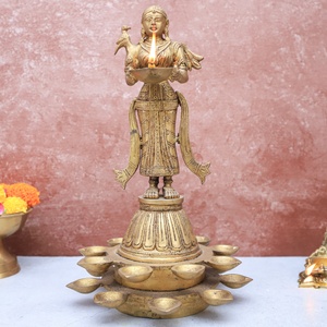 Statue de Laxmi en laiton fabriquée à la main lampe à huile figure décorative traditionnelle pour la maison ou le temple article cadeau régulier - Product Image 5