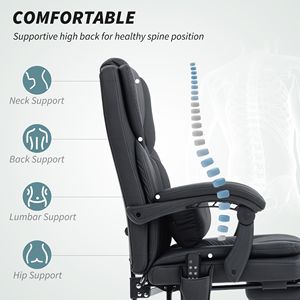 Poltrona da Ufficio Reclinabile in Ecopelle con Supporto Lombare e Massaggio per Animali Domestici, Nera - Product Image 5
