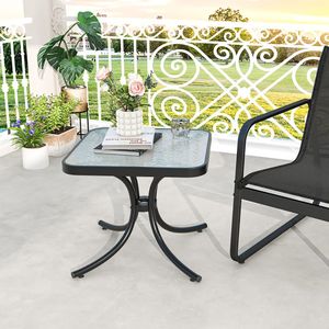 Tavolo da Patio con Piano in Vetro Temperato Nero e Telaio in Metallo Resistente per Giardino e Bordo Piscina - Tavoli da Esterno - Product Image 1