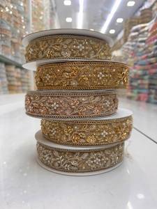 Bordure en dentelle métallique brodée en polyester avec perles, lavable, or et argent, pour vêtements, textiles de maison, sacs, chaussures, décoration - Product Image 2