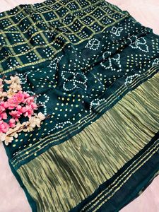 Sari de mariée en soie Gaji pure, style Ghatchola, motif Bandhani - Product Image 3