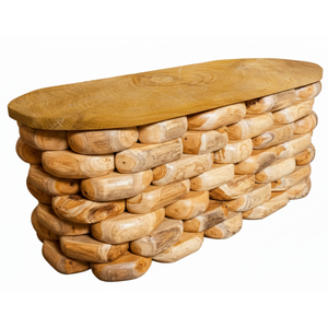 Table console ARTERRA en teck, artisanale, écologique, durable, pour salon, design rustique moderne - Product Image 1