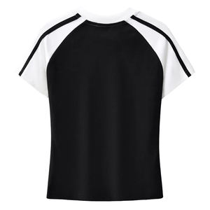 Crop top pour femme à manches raglan, coupe ajustée, confortable, respirant, doux, col rond, uni, sexy, à manches courtes - Product Image 2
