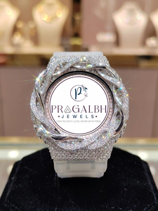 นาฬิกาเพชรหรู Pragalbh Jewels ประดับเพชรเต็มหน้าปัดลายดอกไม้ ตัวเรือนสแตนเลส สายยาง เหมาะสำหรับงานปาร์ตี้และสวมใส่ในชีวิตประจำวัน - Product Image 5
