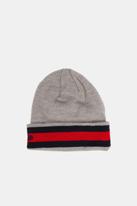 SPLENDID APPAREL Unisex Adults Knitted <b>Beanie</b> Hat 100% Acrylic Striped Ribbed Design Gray <b>Navy</b> Pom Pom Casual Winter Warm Hat - Product Image 3