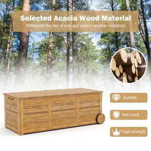 Boîte de rangement extérieure en bois avec 2 roues et poignée latérale, solution de rangement roulante pour patio - Product Image 6