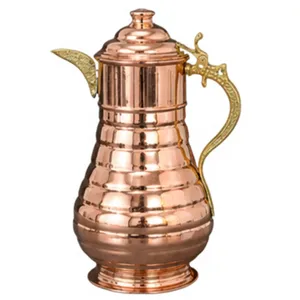 Pichet à eau en cuivre artisanal avec couvercle en dôme, design côtelé vintage, grande capacité, vaisselle royale vintage, carafe en cuivre - Product Image 1