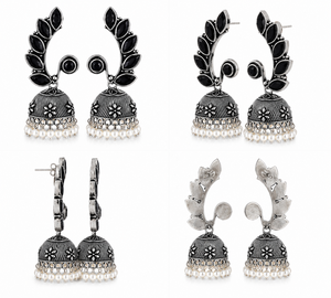 Latest Design Oxidized <b>Silver</b> Black Gemstone Indian Jhumka <b>Earrings</b> for Women Direct Factory Manufacturer - Product Image 6