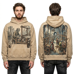 Sudadera con capucha Forest Teal para hombre, con estampado gráfico de teatro de marionetas de sombras de seres malditos, estilo streetwear, lavado vintage, con cremallera, fabricante personalizado - Product Image 2
