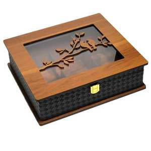 Square Wooden Spice Box Masala Dabba With Carved Lid And 4 Compartments Skies Trader - Product Image 2