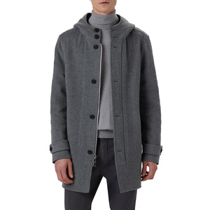 Manteau long en laine pour homme avec capuche, épais, pour l'hiver, fermeture éclair et boutons, coupe classique, gris, vêtement d'extérieur chaud - Product Image 1