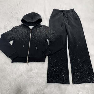 Adjustable Drawstring Men Rhinestone Tracksuit New Style Casual Wear Custom Design <b>Zip</b> <b>Up</b> durable soft Men Rhinestone Tracksuit - Product Image 4