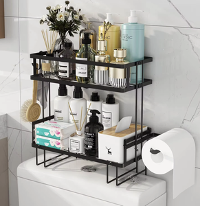 Étagère de rangement pour toilettes sans perçage OEM/ODM Vietnam, 2 niveaux, organisateur de salle de bain avec crochets, base adhésive - Product Image 4