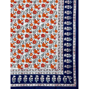 <b>Double</b> White Blue Jaal Hand Block Printed Cotton 200TC Geometric Flat <b>Bed</b> <b>Sheet</b> Breathable Home Hotel & Fancy Use - Product Image 2