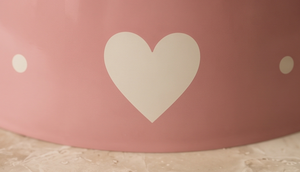 Cute White Heart Pattern Enamel Pet <b>Bowl</b> Non Skid Base <b>Pink</b> Metal <b>Dog</b> Cat Water Feeder Dish Wholesale Modern Feeding Basin OEM - Product Image 5