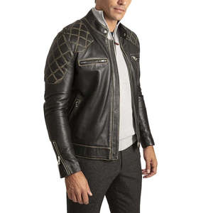 Men's Black PU Leather Moto <b>Jacket</b> Stand Collar Zipper Closure <b>Slim</b> <b>Fit</b> Regular Sleeve Solid Color Autumn Wear - Product Image 5