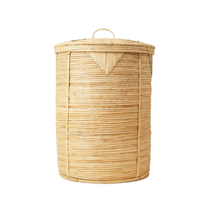 Handwoven Natural Cane Rattan Round Laundry Hamper Basket <b>with</b> <b>Lid</b> Tall Woven Dirty Clothes Storage <b>Bin</b> Wholesale - Product Image 1