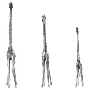 Ensemble de 3 sculptures de girafes en aluminium faites à la main, figurines d'animaux artistiques modernes, décoration murale pour bureau, anniversaire - Product Image 1