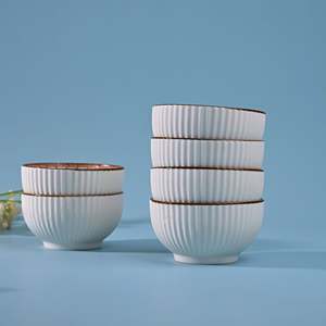 Modern Floral Ribbed Porcelain Soup Bowls Eco-Friendly <b>Set</b> of 6-<b>Microwave</b> Oven Safe Tableware for Food Serving - Product Image 1