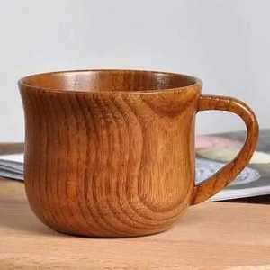 Taza de café de madera ligera hecha a mano con asa gruesa, taza de té de madera maciza al por mayor - Product Image 6