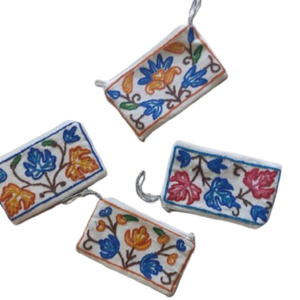 Kashimi Handcrafted Cotton Flat Pouch Assorted Set Bridal Gift Durable Lightweight Floral Design Aari Embroidery Sustainable - Product Image 2