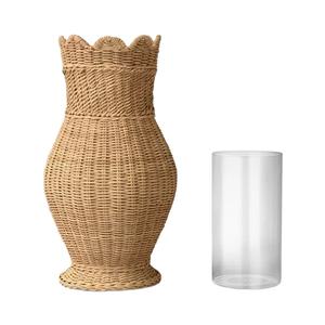 Sustainable Woven <b>Wicker</b> Natural Rattan Decorative <b>Vase</b> <b>Tall</b> Body Crown Top Handmade Interior Decor For Wholesale Bulk Orders - Product Image 3