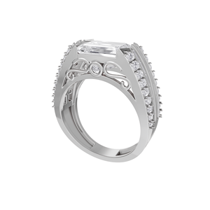 Aarinya <b>Emerald</b> Cut Lab Grown Diamond 925 <b>Silver</b> IGI Certified Diamond Luxury Engagement Channel Statement Men's <b>Ring</b> - Product Image 3