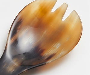 Juego de cucharas de servir de madera con mango a cuadros y cabeza de cuerno retro, de cuerno natural pulido, apto para alimentos, ideal para fiestas, ensaladas y bodas. - Product Image 2