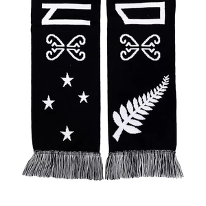 New Zealand Knitted Acrylic <b>Scarf</b> <b>Black</b> White Fern Star Pattern Winter Sports Fan <b>Scarf</b> - Product Image 2