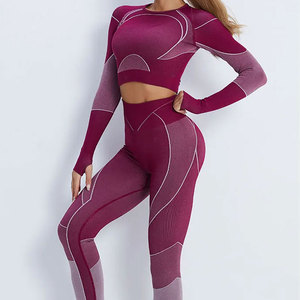 Leggings de yoga taille haute pour femmes, color-block, avec découpes, longueur intégrale, en Spandex et Polyester extensible - Product Image 6