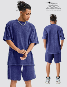 Summer Washed Cotton T Shirt Sweat <b>Short</b> and Shirt Set for <b>Men</b> 2 Piece <b>Patch</b> Embroidery Acid Wash Shirts <b>Shorts</b> Sets - Product Image 4