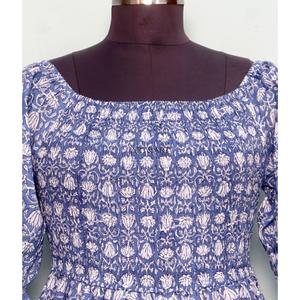 เดรสยาวผ้าฝ้ายแท้ 100% สำหรับผู้หญิง ลายพิมพ์ดอกไม้แบบอินเดีย แขนทรงกระดิ่ง น่ารัก สวมใส่สบาย ซักได้ ทรงเอไลน์ - Product Image 2