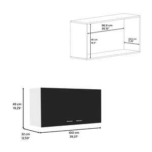 DEPOT E SHOP Salento Armadietto a Muro a Doppia Anta in Carbonio Espresso/Bianco con Due Ripiani, Elegante Soluzione di Archiviazione a Parete - Product Image 2