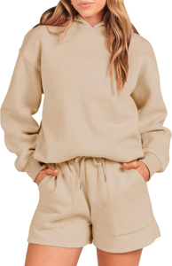 Sudadera con Capucha de Alta Calidad 100% Algodón Felpa para Mujer, Transpirable, Talla Grande, Hombros Caídos, Manga Larga y Pantalones Cortos de Cintura Media, Ropa de Otoño - Product Image 6