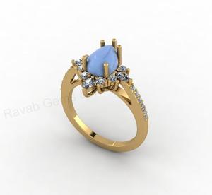 Top Selling <b>Gold</b> Plated 925 Silver 8x6mm Natural Blue <b>Opal</b> Pear Gemstone Prong Set <b>Ring</b> With CZ Halo Fine Jewelry Gift For Women - Product Image 4