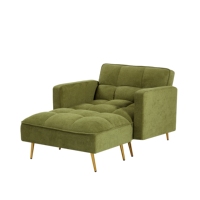Canapé-lit convertible en tissu Teddy vert avec pieds en métal doré