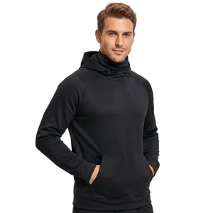Men's <b>Black</b> Hooded <b>Sweatshirt</b> With Mask Design Quick Dry Knitted Polyester Casual Fit Regular Sleeve Autumn Wear - Product Image 2