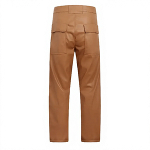 Pantalon cargo pour homme en PU enduit, taille haute, coupe droite, plusieurs poches, style workwear, vêtements d'automne - Product Image 2