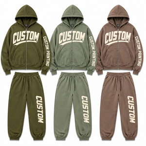 Custom French Terry Men's Tracksuit Oversized Drop Shoulder <b>Full</b> <b>Zip</b> <b>Hoodie</b> And Matching Jogger Two Piece Set For Men - Product Image 3