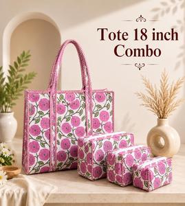 กระเป๋าโท้ทโบฮีเมียนลายผลไม้สีเขียววินเทจ ขนาด 18 นิ้ว พร้อมกระเป๋าเครื่องสำอางแบบซิป 3 ช่อง หูหิ้วนุ่มอเนกประสงค์ขนาดใหญ่ - Product Image 5