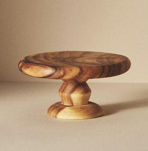 Support à gâteau rond moderne en bois d'acacia avec couvercle en dôme, plateau de service multifonctionnel pour la décoration de gâteaux (1 pièce) Inde - Product Image 2