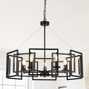 Wholesale Industrial Geometric Chandelier <b>Bulk</b> Matte Black Pendant Light Factory Price Retro <b>Candle</b> Hanging Lamp - Product Image 1